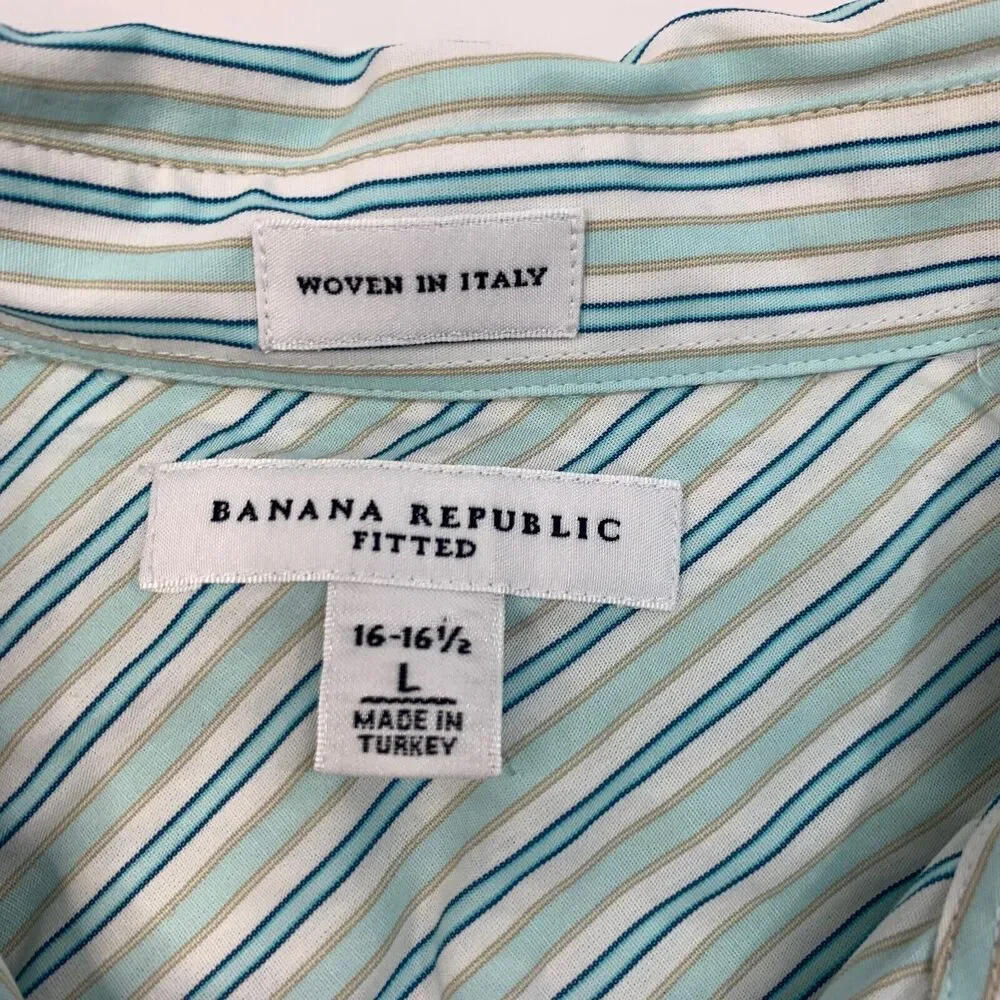 Banana Republic Shirt Mens L FITTED Ice Frappe Striped Long Sleeve Button Up